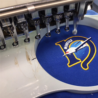 Blue polo shirt being embroidered with a logo