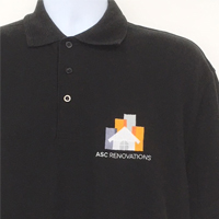 Black polo shirt with embroidered business logo